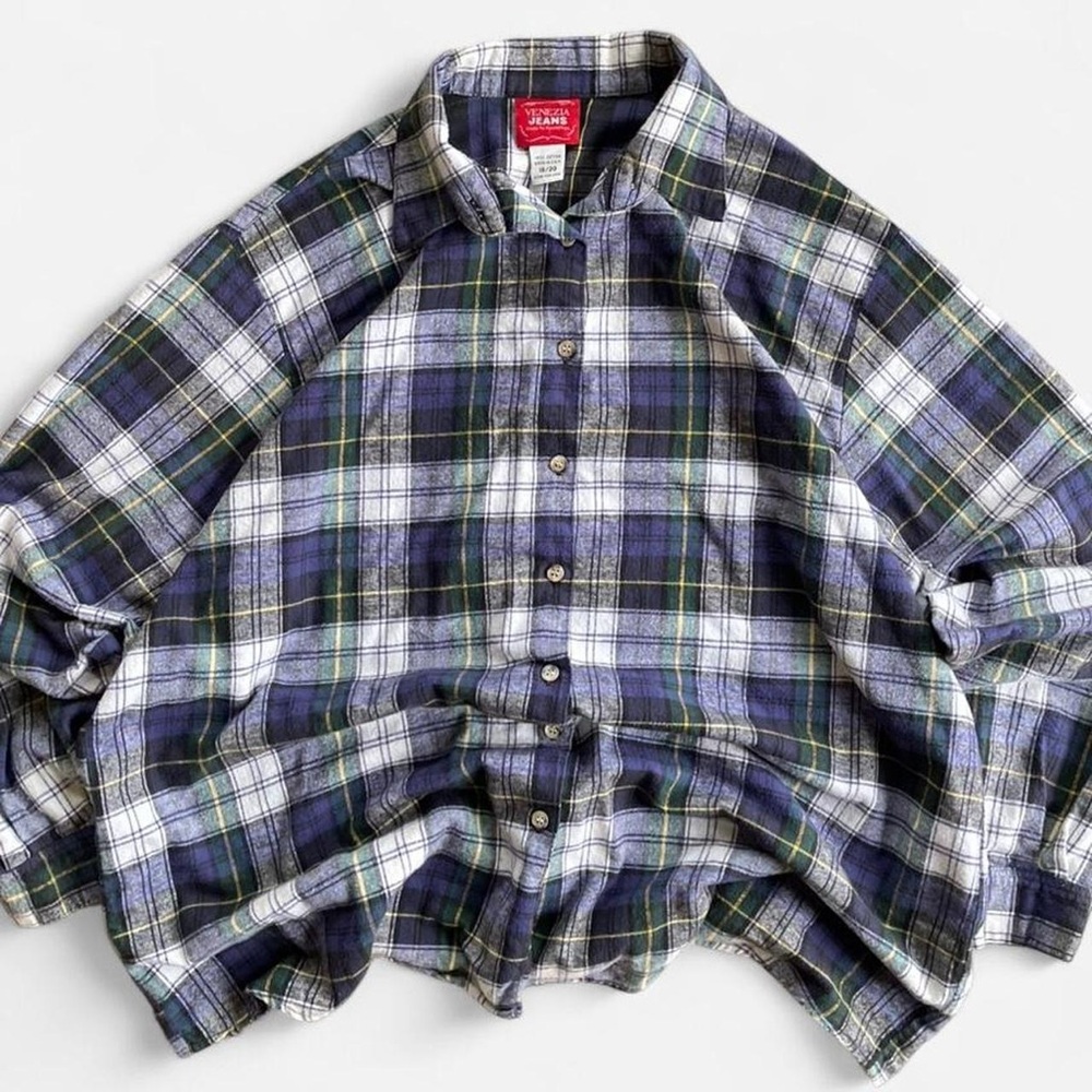 Vintage Venezia Jeans 90s Cotton Flannel Plaid Long Sleeve Button Down Shirt